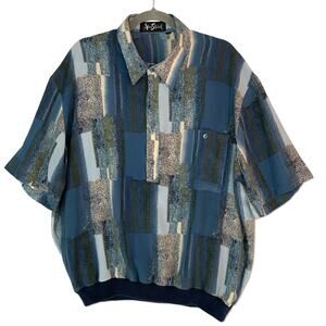 Alan Stuart Polo Shirt Men XL Blue Multicolor Abstract Geometric Retro Vintage